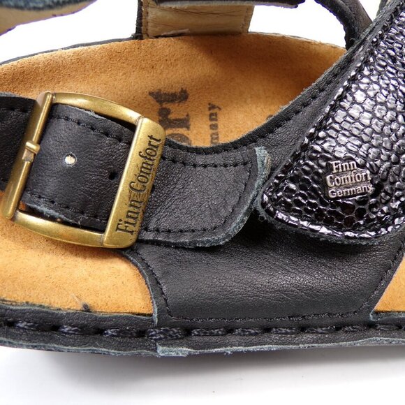 Finn Comfort Jersey Ankle Strap Black Leather Sandals Size EU38 US 7-7.5 #1243 - Picture 10 of 10